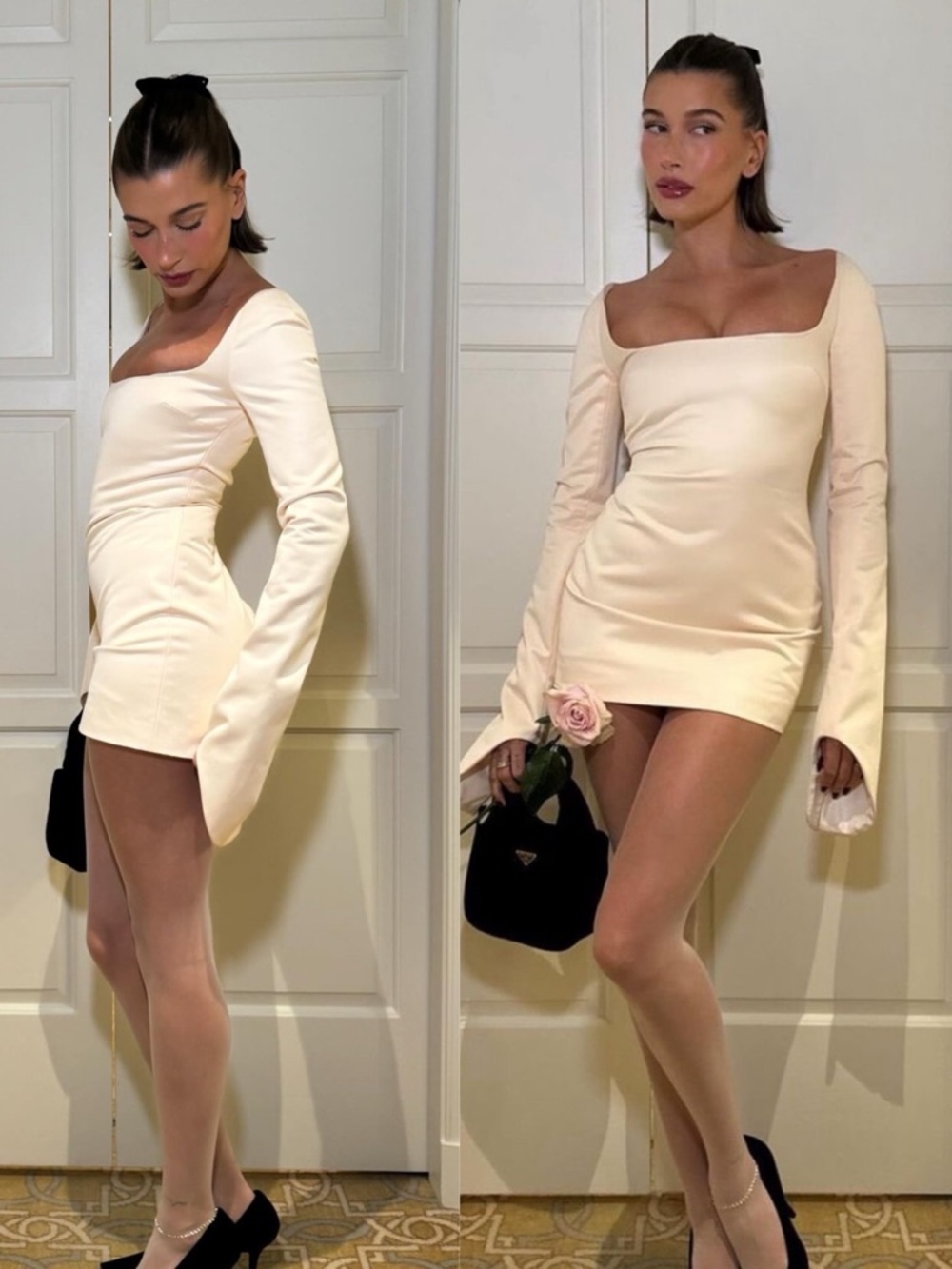 Khaite Tate Square Neck Cream Mini Dress Size 6
